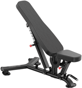 Adjustable gym bench with black cushioning.