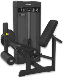 Leg curl exercise machine with black padding.
