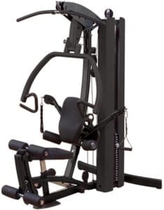 Compact home gym machine with multiple workout stations.