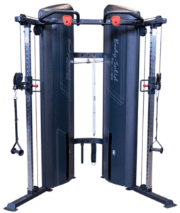 Dual cable crossover gym machine.