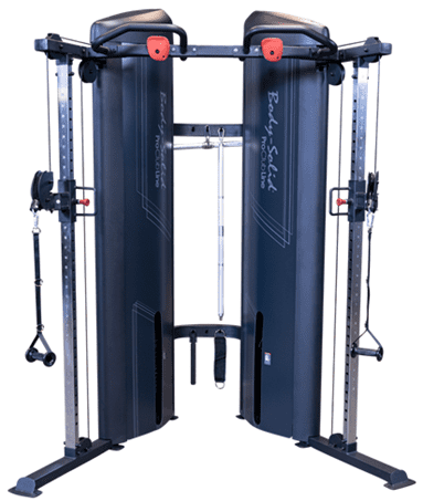Dual cable crossover gym machine.