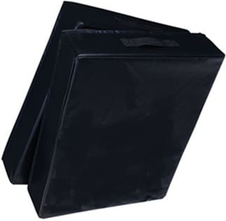 Black folding gymnastics mat, portable design.