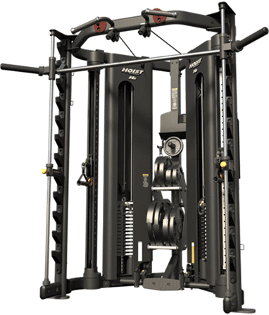 Multi-functional gym machine for strength training and resistance exercises.