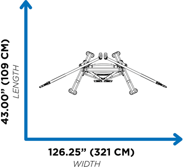 Diagram showing dimensions of a drone with labeled length and width axes.