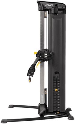 Home gym pulley system for strength training exercises.