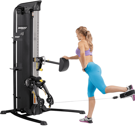 Home gym pulley system for strength training exercises.