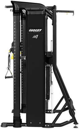 Modern multi-functional gym machine with weight stacks and pulleys.