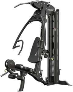 Compact home gym machine with multiple workout stations.