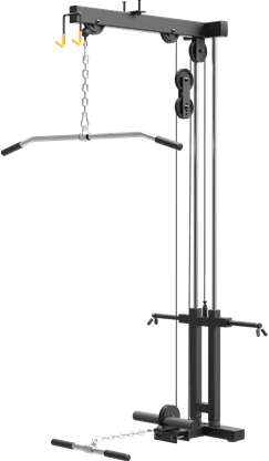 A black cable pulley machine for gym workouts.