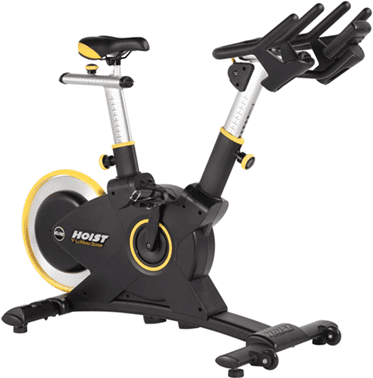 Modern stationary exercise bike with digital display and ergonomic design.
