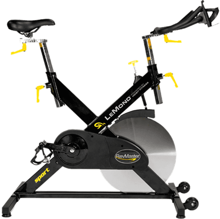 Black and yellow stationary exercise bike with digital display.