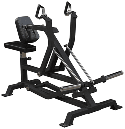Seated row exercise machine with handles.