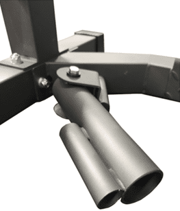 Close-up of a black adjustable clamp or mount with bolts.