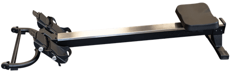 Rowing exercise machine with black seat.