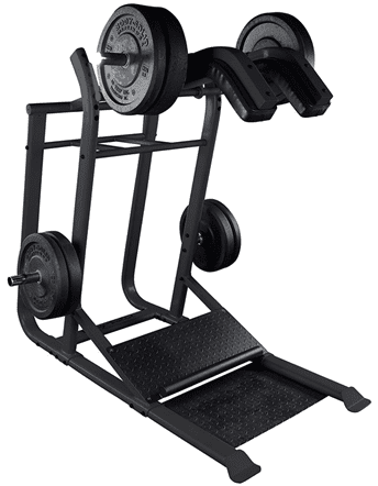 Weightlifting machine with multiple weight plates.