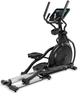 Black elliptical trainer with digital display and sturdy frame.