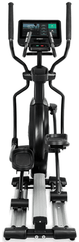 Black elliptical trainer with digital display and sturdy frame.
