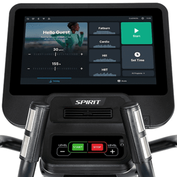 Black elliptical trainer with digital display and sturdy frame.