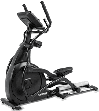 Black elliptical trainer with digital display and sturdy frame.