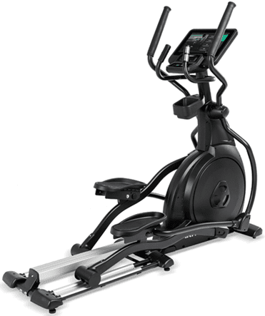 Black elliptical trainer with digital display and sturdy frame.