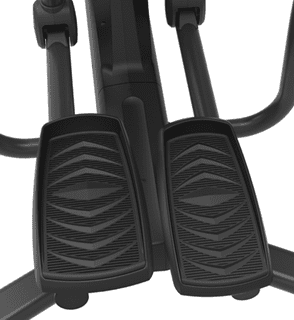 Compact black elliptical trainer with sturdy handles and foot pedals.