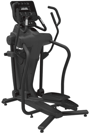 Compact black elliptical trainer with sturdy handles and foot pedals.