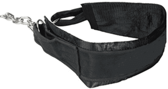 Black head harness with metal chain.