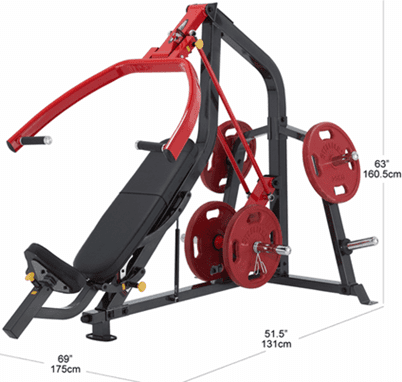 Multi-function home gym equipment with weight plates and adjustable bench.
