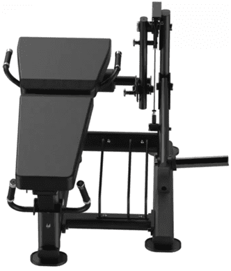 Multi-functional weight bench with barbell rack and leg extension.