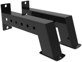 Black metal frame with mounting brackets and holes for attachments.