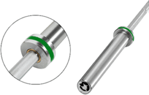 Close-up of a silver barbell end.