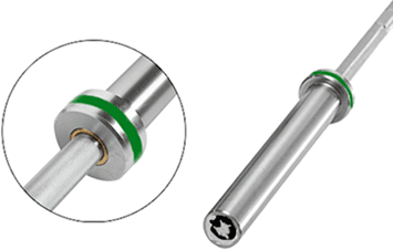 Close-up of a silver barbell end.