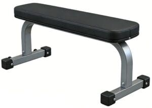 Compact flat weight bench with sturdy frame.