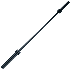 Black weightlifting barbell on white background.