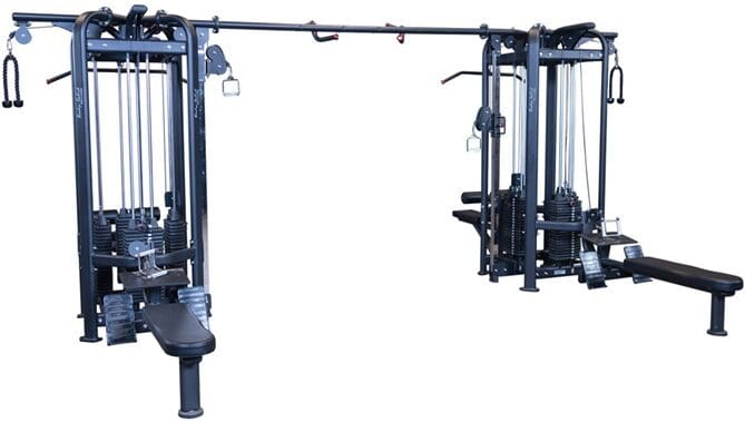 A multi-station gym machine for strength training exercises.