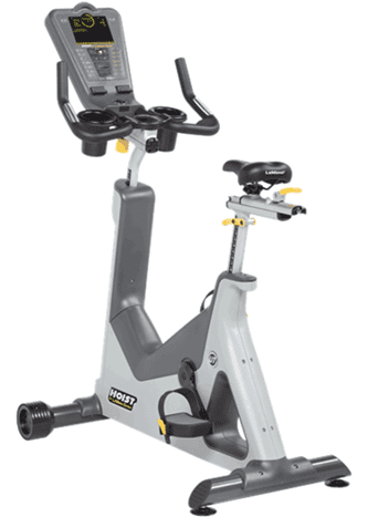 Stationary exercise bike with digital display and adjustable seat.