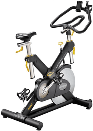 Modern indoor stationary exercise bike with adjustable seats and handlebars.
