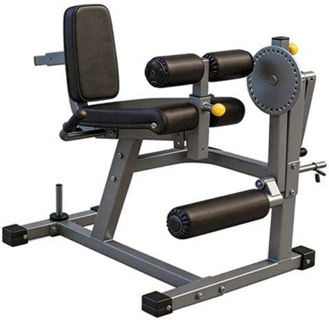 Seated leg curl machine for strength training.